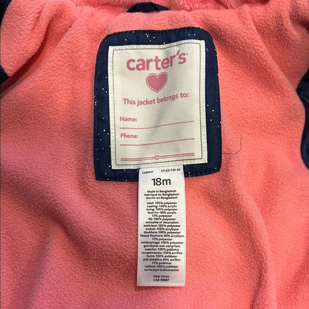 Carter's Pink Fleece Jacket with Navy Trim